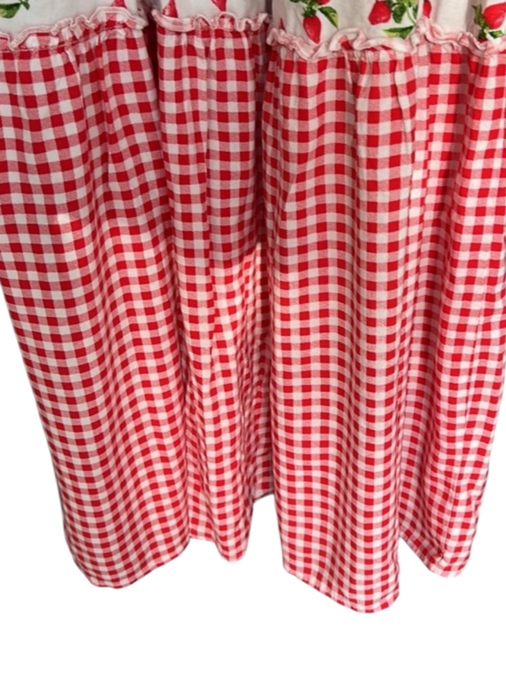 BEBOP Red Gingham & Strawberry Print Tie-Shoulder Maxi Dress Size Medium - Picture 5 of 7